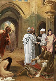 Slavegirls in an oriental world - The girl's gagging throat pumped away at his cock, and in a few minutes Rabah threw his head back, gave a huge shout, and shot his load into her